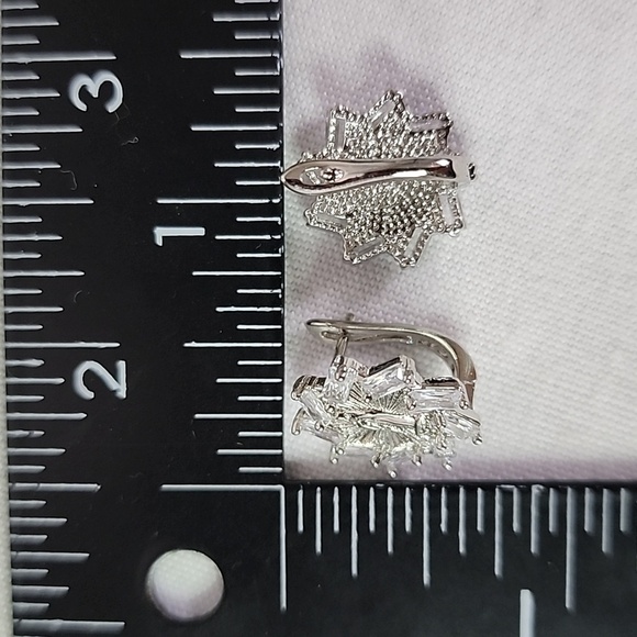 White Gold Virgin Mary with Baguette CZ Small Hoop Earrings - Picture 11 of 11